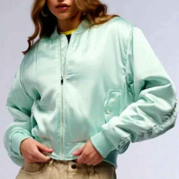 Callie Lives Miz Azalea Wang Arizona Mint Green Tea Satin Bomber Jacket S M L - Picture 7 of 8
